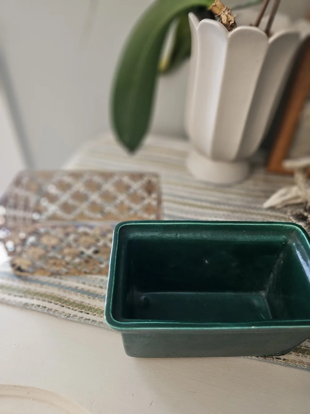 Decorative Green Ceramic Lined Metal Cachepot